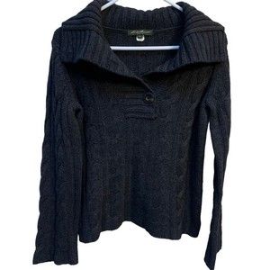 Eddie Bauer Womens Morino Wool Blend Charcoal Gray Knit Pullover Sweater Size S